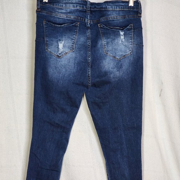 S.O.N.G Curvy Dark Wash Blue High Rise Skinny Ankle Distressed Jeans Jr Sz 13/31 - Picture 11 of 16